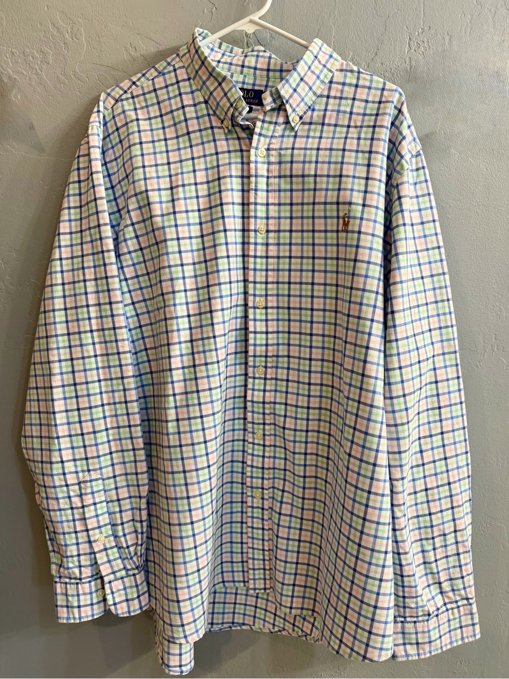 Ralph Lauren White Button-Down Shirt with Blue & Green Plaid